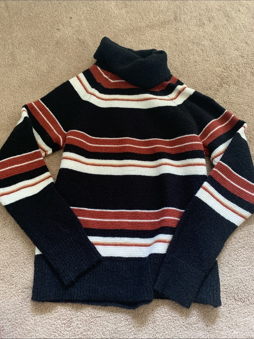 Striped Turtleneck Sweater in Black, Rust & Cream